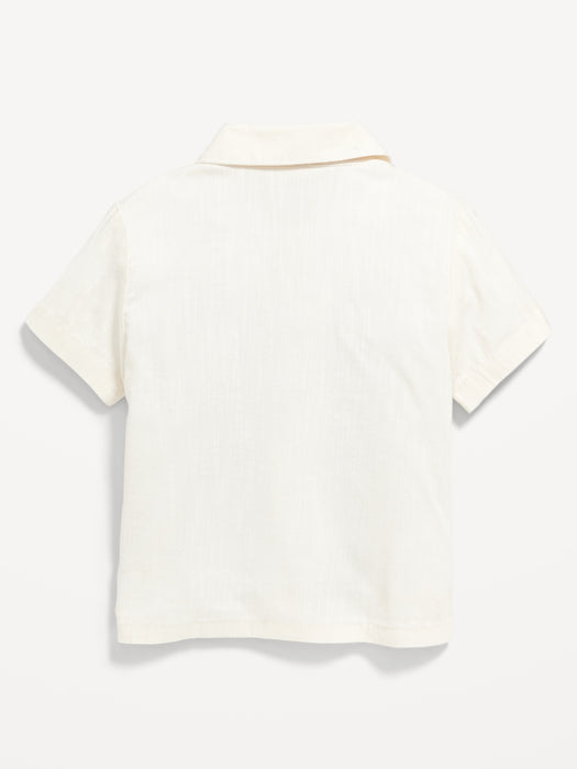 Matching Short-Sleeve Embroidered-Print Pocket Shirt for Toddler Boys