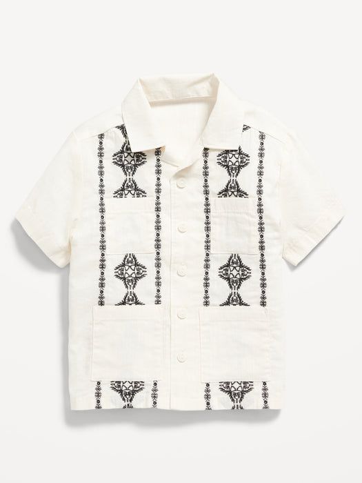 Matching Short-Sleeve Embroidered-Print Pocket Shirt for Toddler Boys