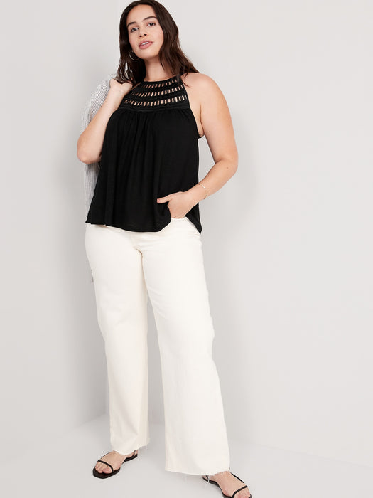 Sleeveless Crochet-Trim Linen-Blend Top for Women