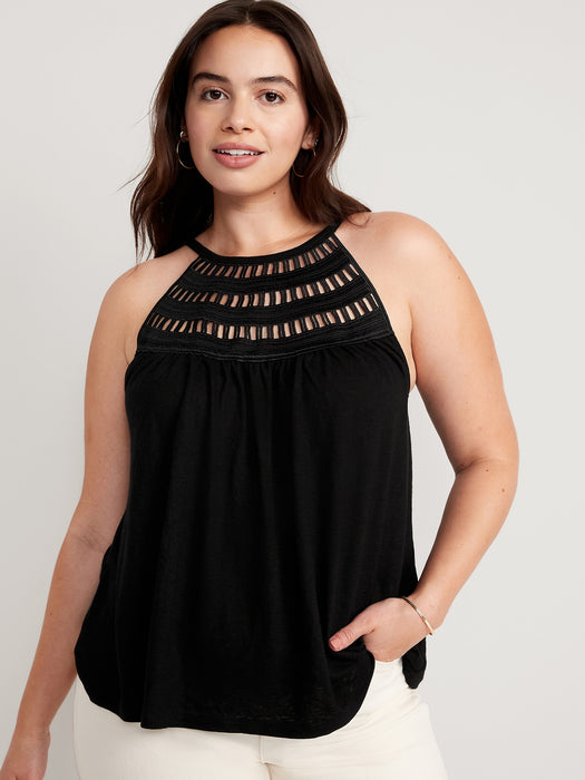 Sleeveless Crochet-Trim Linen-Blend Top for Women