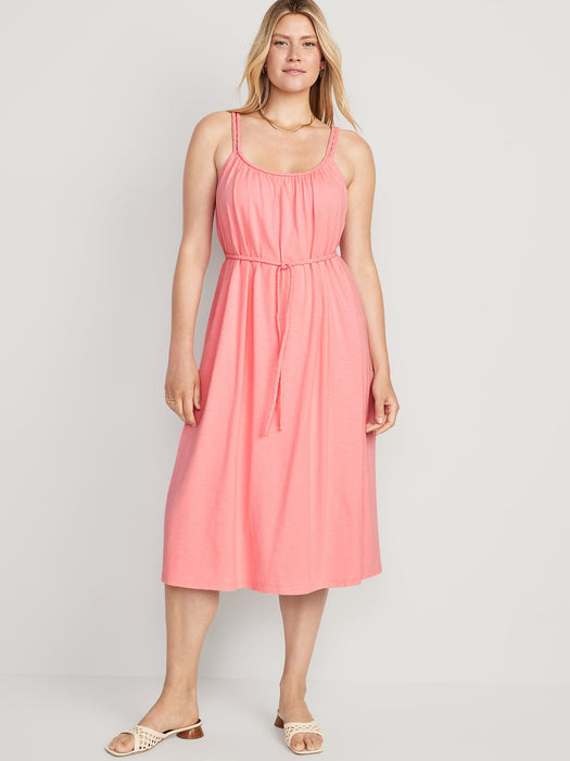 Maternity Sleeveless Tie-Waist Nursing Midi Swing Dress