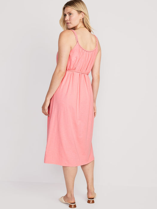 Maternity Sleeveless Tie-Waist Nursing Midi Swing Dress