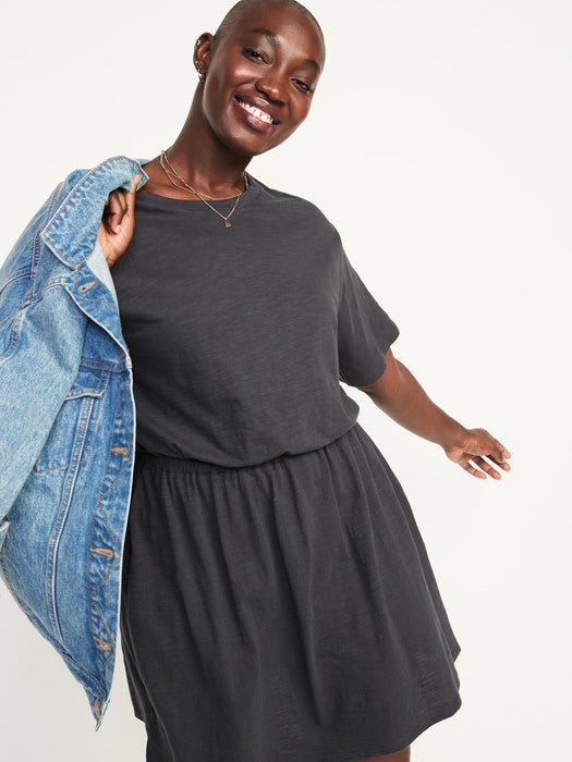 Waist-Defined Slub-Knit Mini Dress for Women