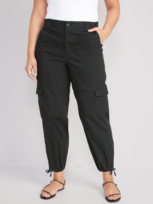 High-Waisted Barrel-Leg Cargo Ankle Pants