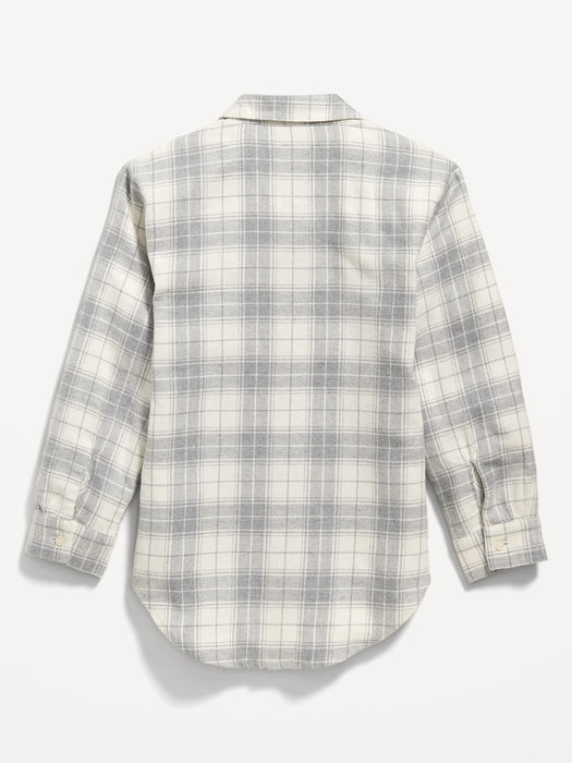 Cozy Long-Sleeve Button-Front Plaid Tunic Shirt for Girls
