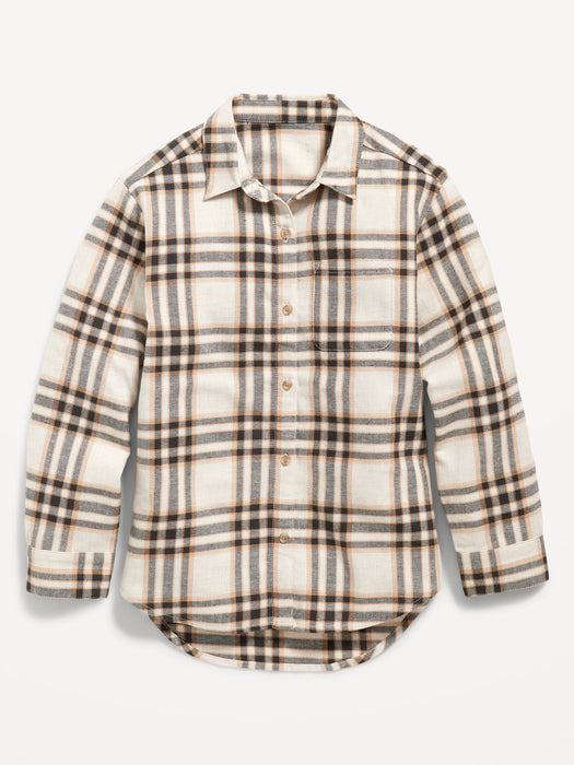 Cozy Long-Sleeve Button-Front Plaid Tunic Shirt for Girls