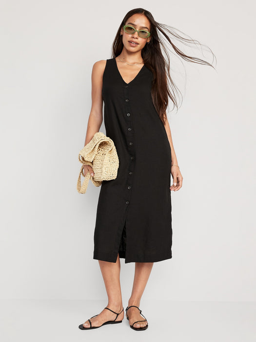 Sleeveless Button-Front Linen-Blend Maxi Shift Dress for Women