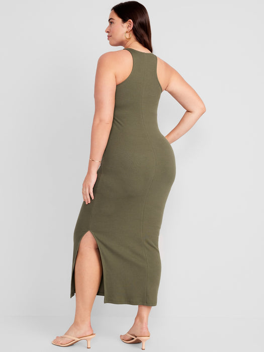 Fitted High-Neck Rib-Knit Maxi Dress for Women