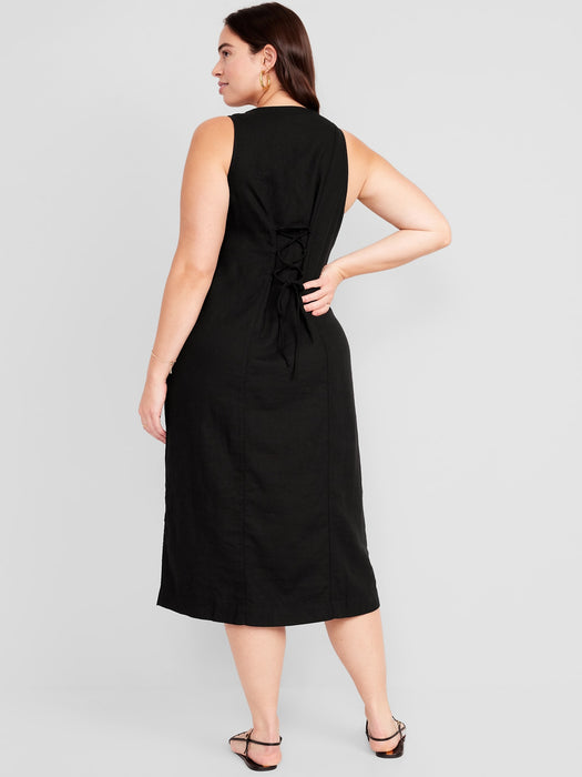 Sleeveless Button-Front Linen-Blend Maxi Shift Dress for Women