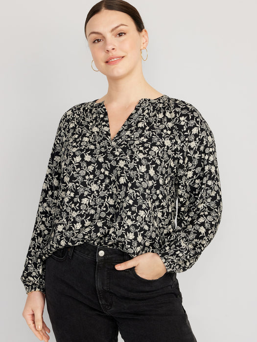 Long-Sleeve Split-Neck Top