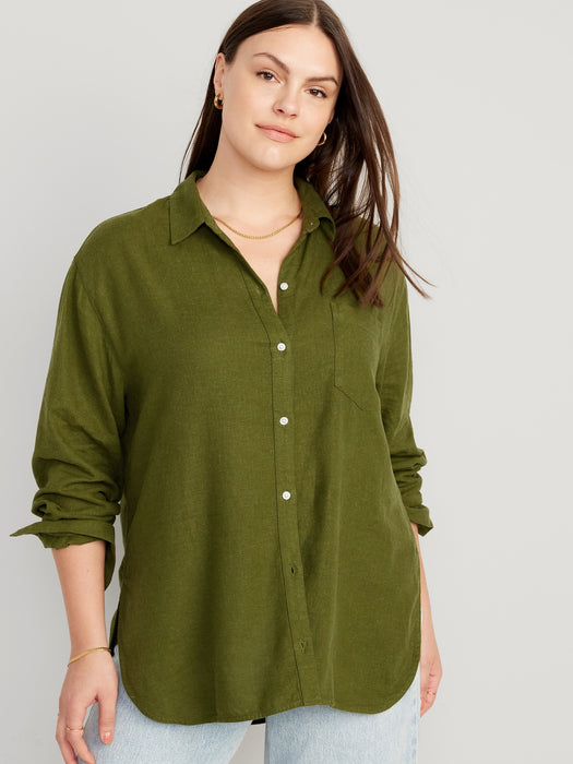 Linen-Blend Boyfriend Shirt for Women