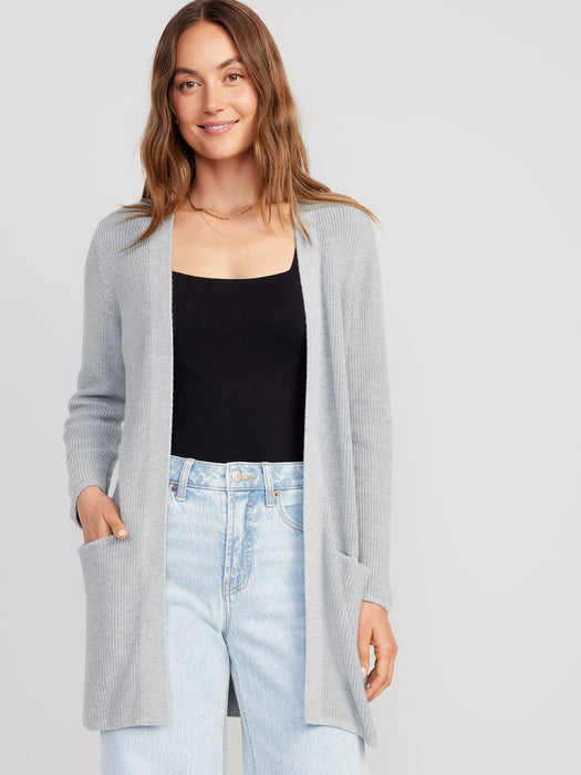 Textured Long-Line Open-Front Sweater for Women