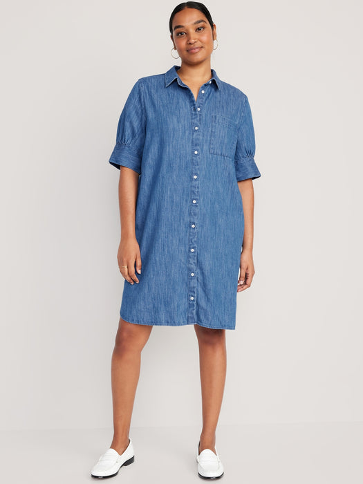 Short-Sleeve Jean Shirt Dress