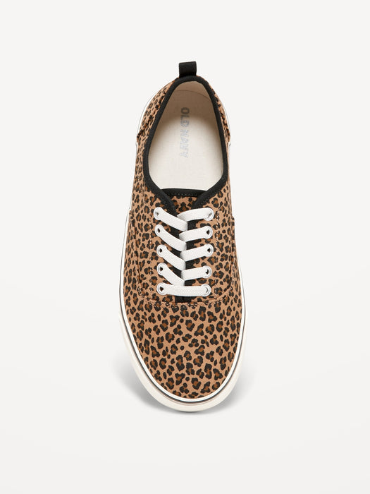 Printed Elastic-Lace Canvas Sneakers for Girls