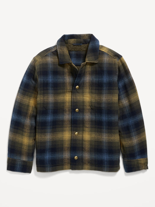 Soft-Brushed Flannel Sherpa-Lined Shacket for Boys