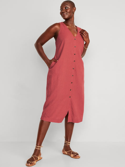 Sleeveless Button-Front Linen-Blend Maxi Shift Dress for Women