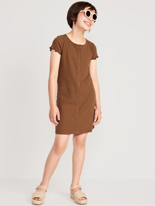 Short-Sleeve Rib-Knit Button-Front Dress for Girls