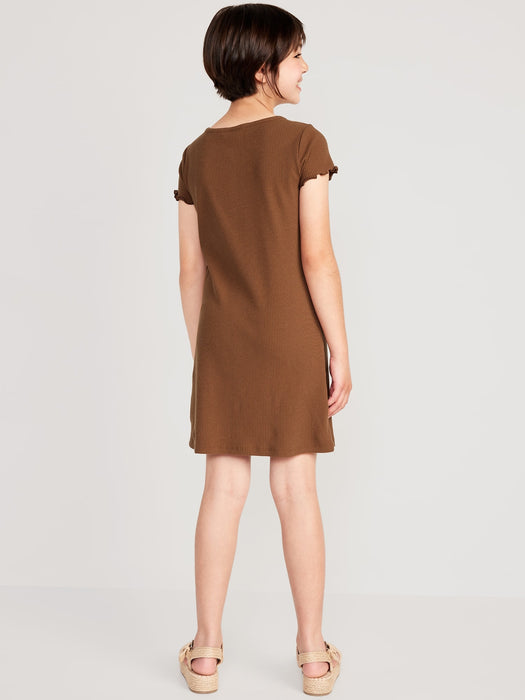 Short-Sleeve Rib-Knit Button-Front Dress for Girls