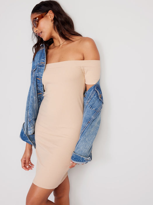 Off-Shoulder Ribbed Mini Dress