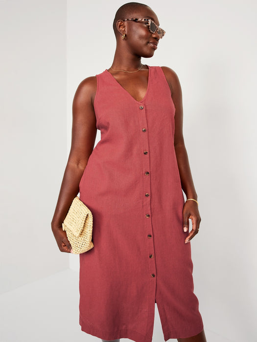 Sleeveless Button-Front Linen-Blend Maxi Shift Dress for Women