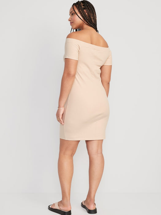 Off-Shoulder Ribbed Mini Dress