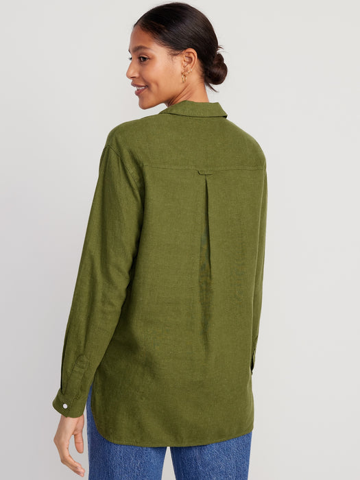 Linen-Blend Boyfriend Shirt for Women