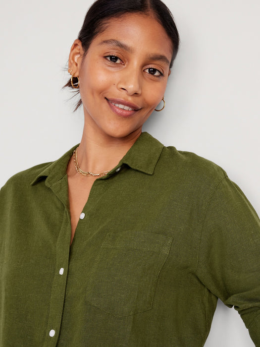 Linen-Blend Boyfriend Shirt for Women