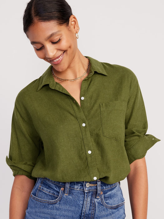 Linen-Blend Boyfriend Shirt for Women