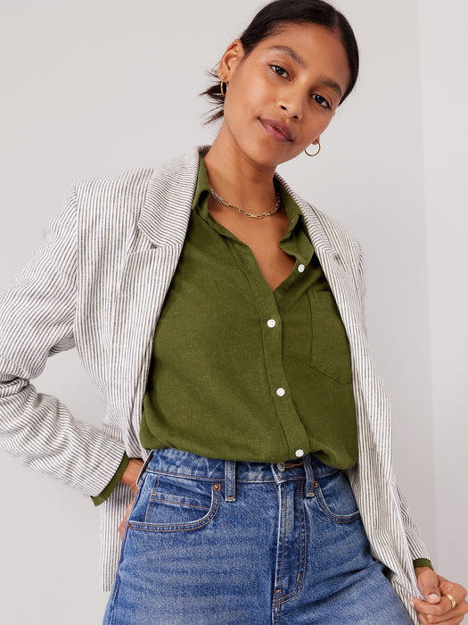 Linen-Blend Boyfriend Shirt for Women