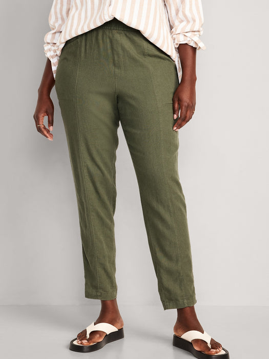 High-Waisted Cropped Linen-Blend Tapered Pants for Women