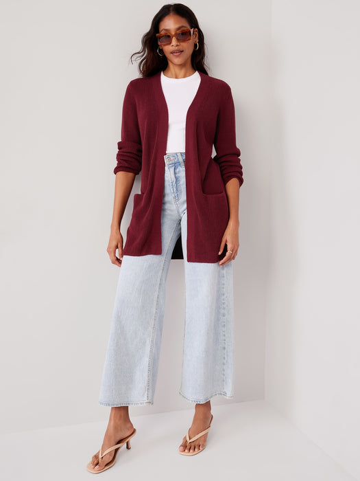 Textured Long-Line Open-Front Sweater for Women