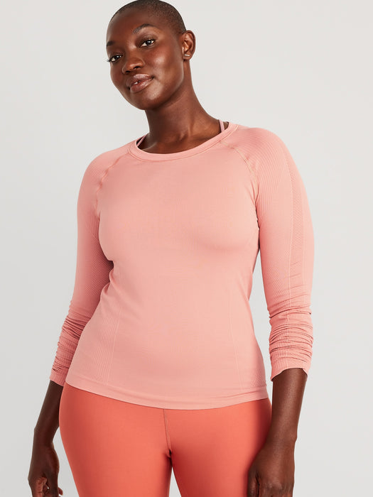 Long-Sleeve Seamless Paneled T-Shirt for Women