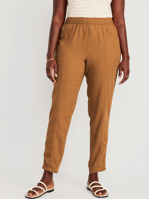 High-Waisted Cropped Linen-Blend Tapered Pants for Women