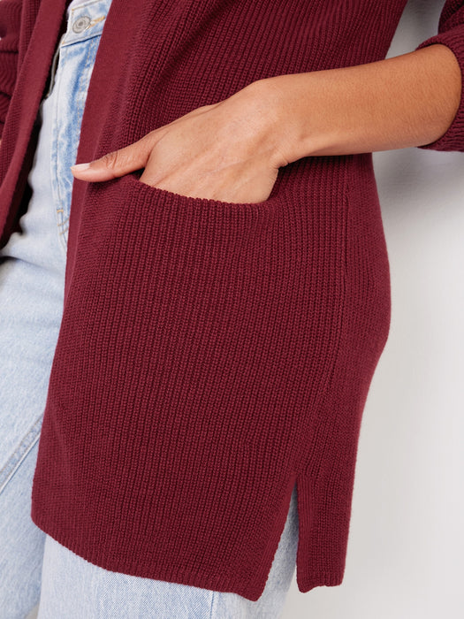 Textured Long-Line Open-Front Sweater for Women
