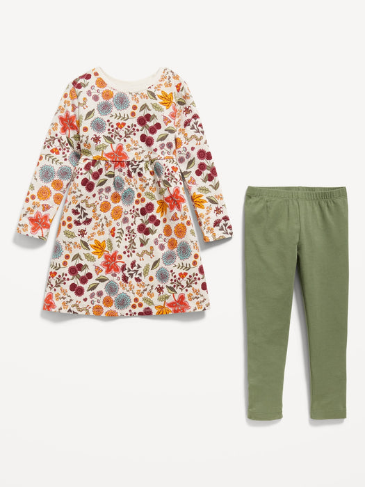 Long-Sleeve Dress & Leggings Set for Toddler Girls