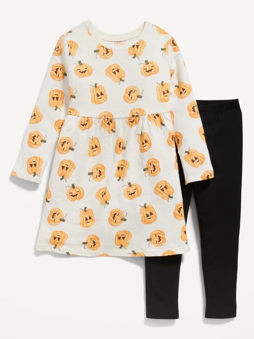Long-Sleeve Dress & Leggings Set for Toddler Girls