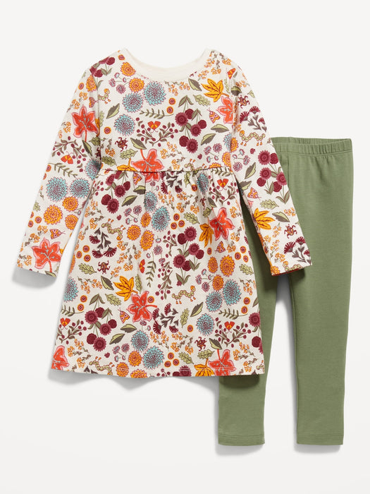 Long-Sleeve Dress & Leggings Set for Toddler Girls