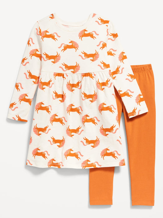 Long-Sleeve Dress & Leggings Set for Toddler Girls