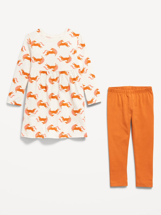 Long-Sleeve Dress & Leggings Set for Toddler Girls