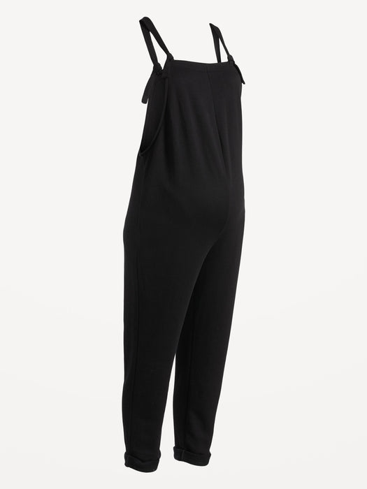 Maternity Knotted-Strap Fleece Overalls