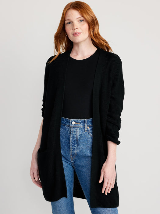 Textured Long-Line Open-Front Sweater for Women
