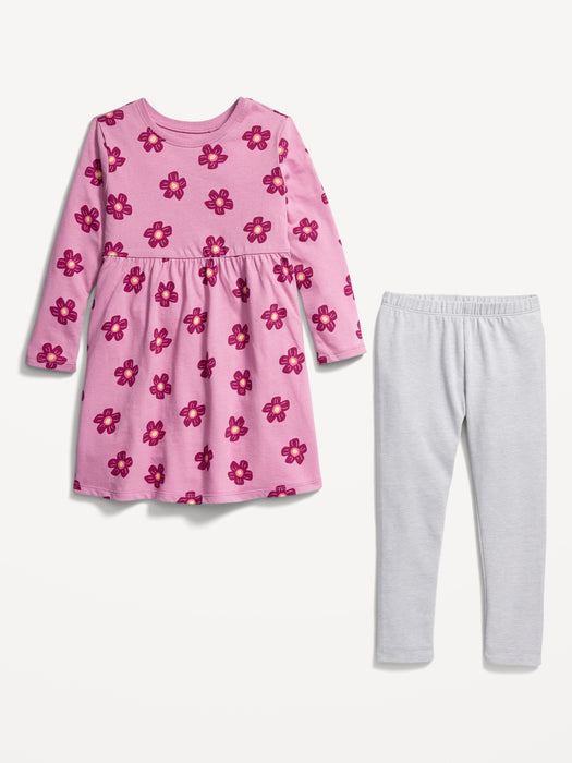 Long-Sleeve Dress & Leggings Set for Toddler Girls