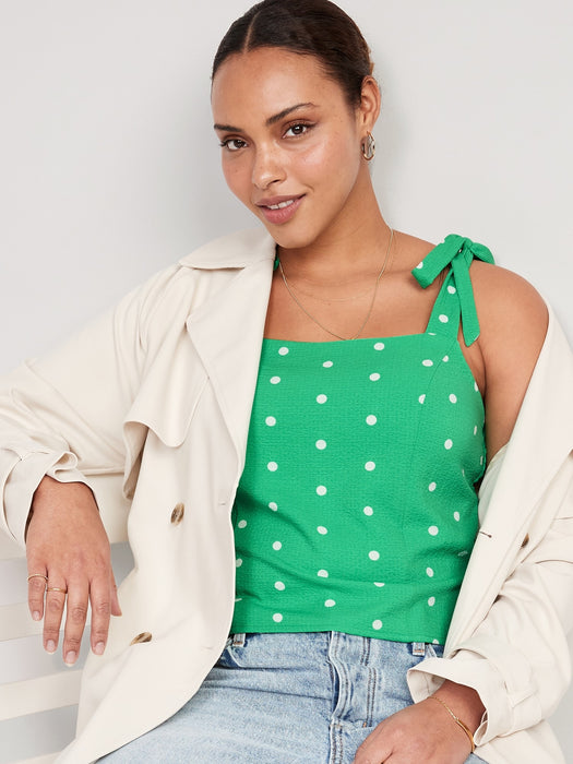 Fitted Tie-Shoulder Cropped Dobby Corset Cami Top for Women