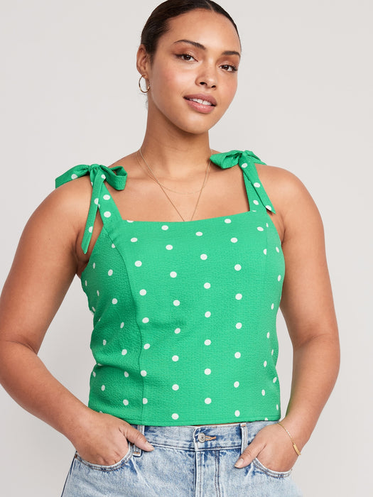 Fitted Tie-Shoulder Cropped Dobby Corset Cami Top for Women