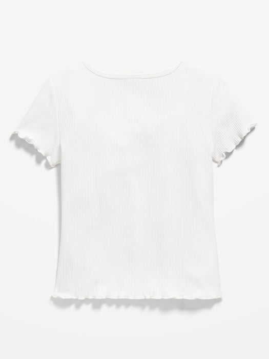 Rib-Knit Lettuce-Edge Button-Front T-Shirt for Girls
