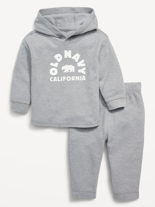 Unisex Thermal-Knit Logo Hoodie & Pants Set for Baby