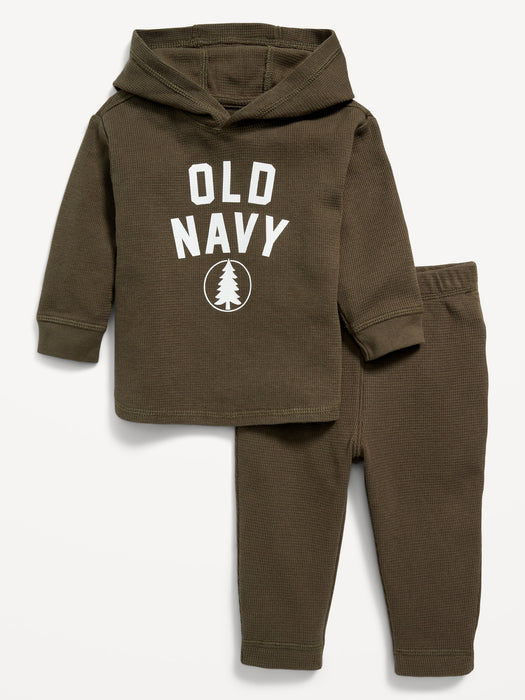 Unisex Thermal-Knit Logo Hoodie & Pants Set for Baby