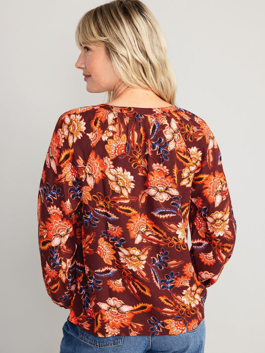 Long-Sleeve Split-Neck Top