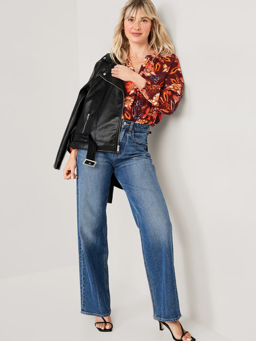 Long-Sleeve Split-Neck Top