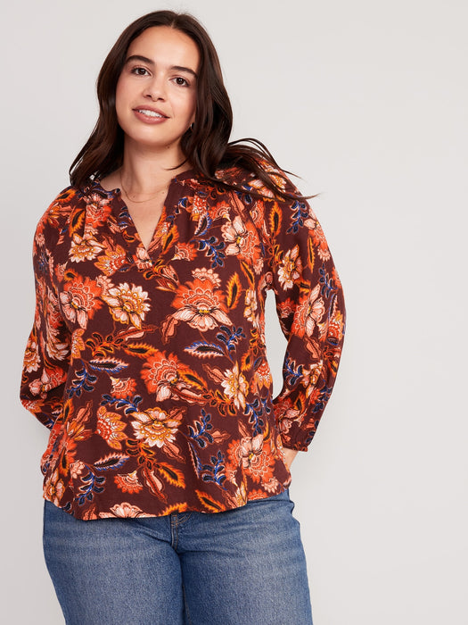 Long-Sleeve Split-Neck Top